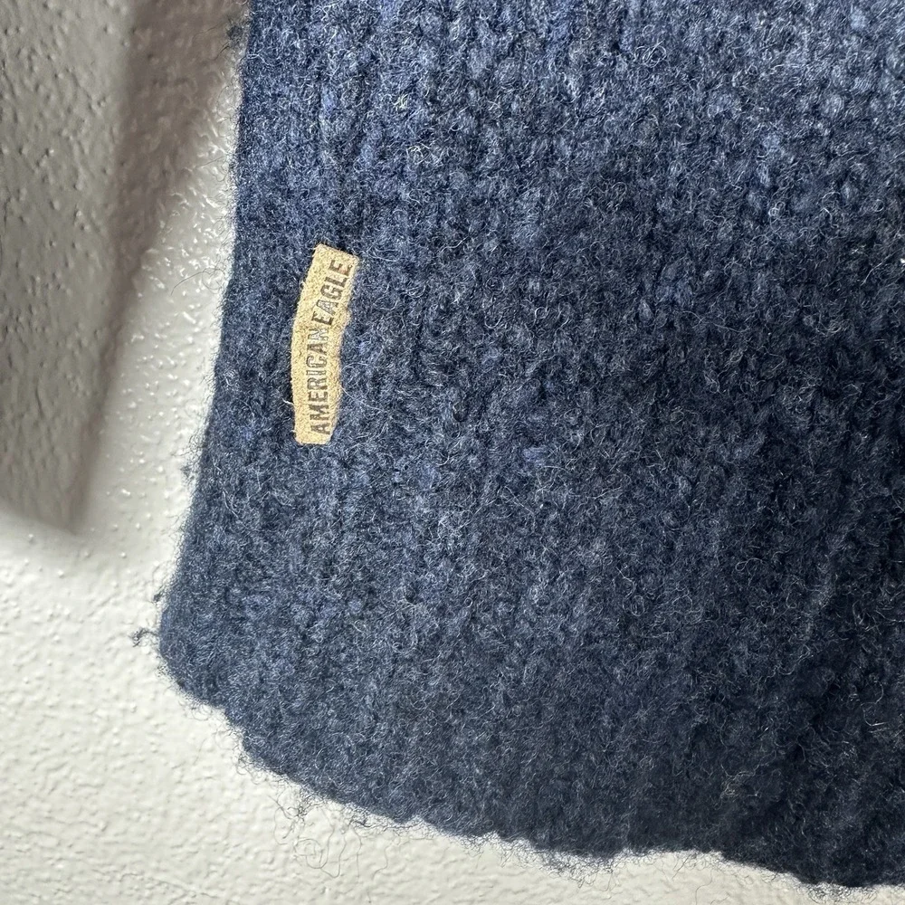 Vintage American Eagle Sweater Mens Large Wool‎ Blend Vneck Blue Thick Fisherman